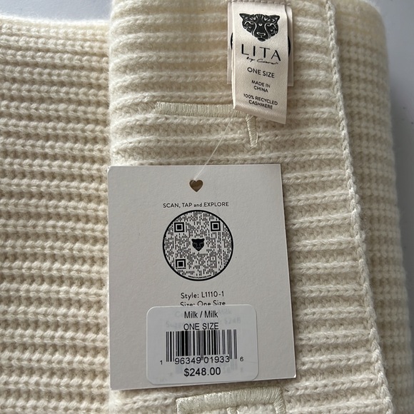 NWT LITA by Ciara 100% Cashmere Ivory LOVE Rib Scarf - Picture 5 of 7